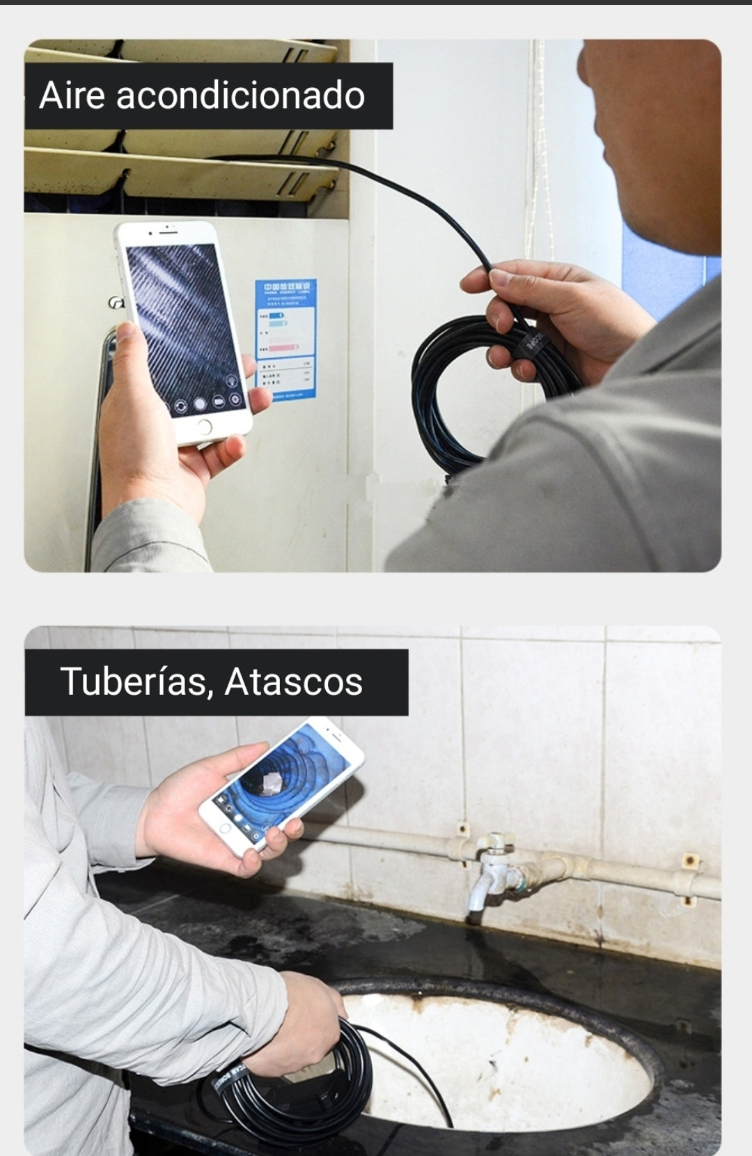Endoscopio USB 10m con Sonda Luces LED